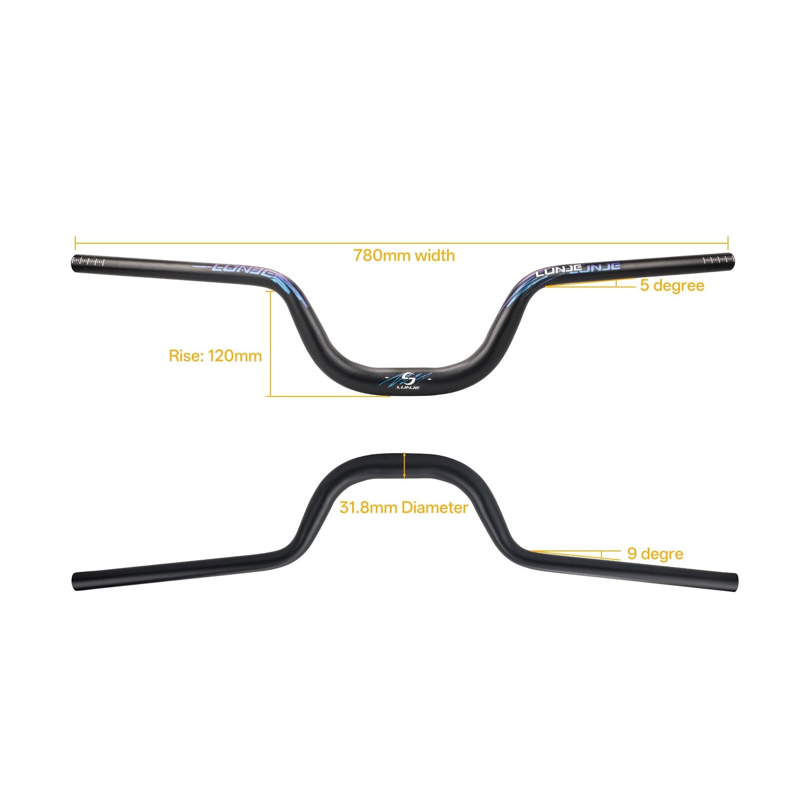 LUNJE 31.8mm Mountain Bike Handlebar, 35/50/70/90/120mm Rise Options, 780mm W…