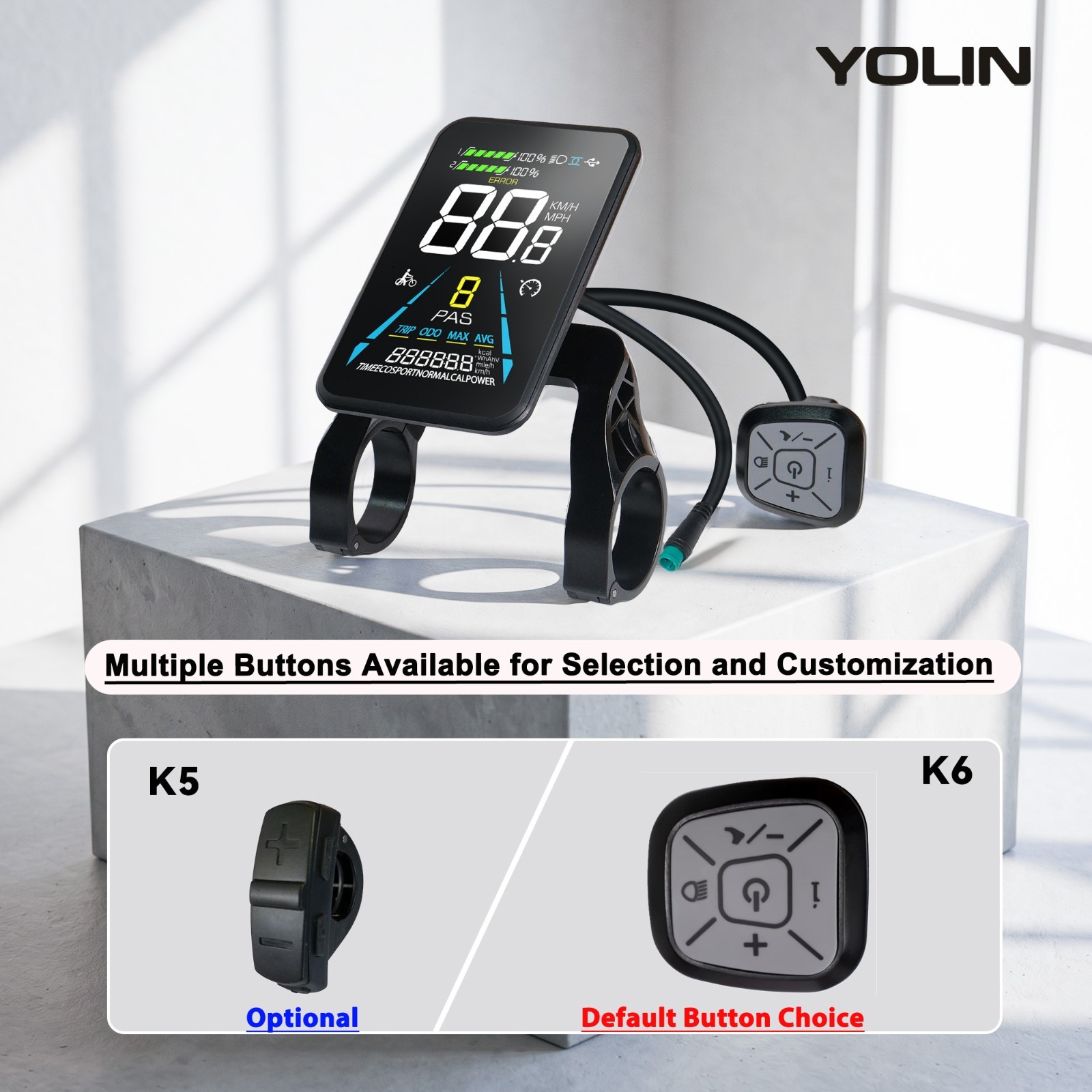 Yolin 3.5″ Color VA Full Screen Ebike LCD Display 36V/48V/52V UART CAN Protocol