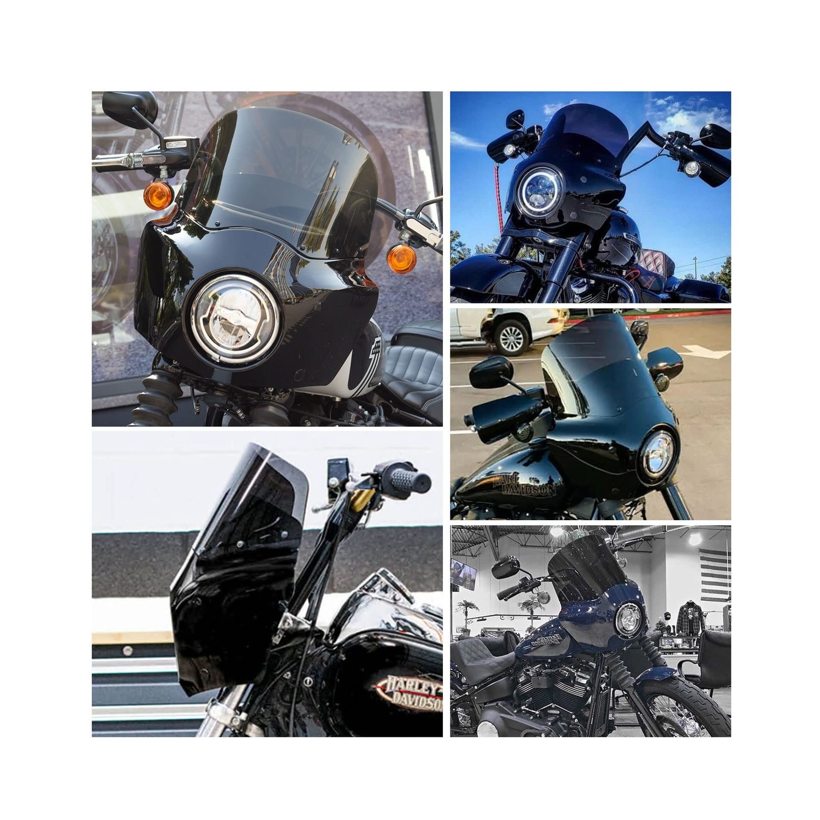 FATECIM Motorcycle 5.75″ Headlight Fairing with 11″ Smoke Windshield Windscre…
