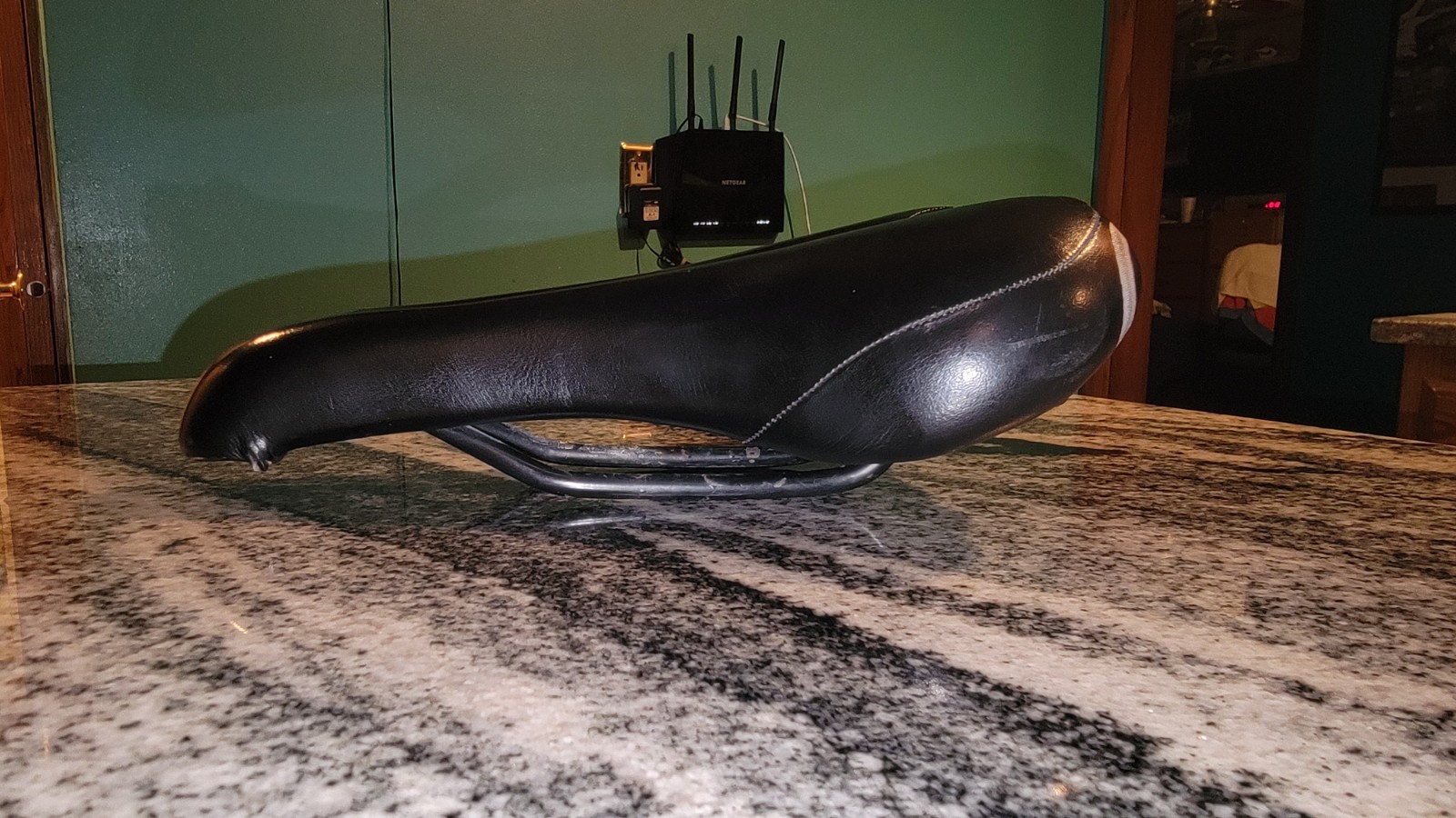 Terry Saddle Road Leather Seat CRMO Rails Gloss Black