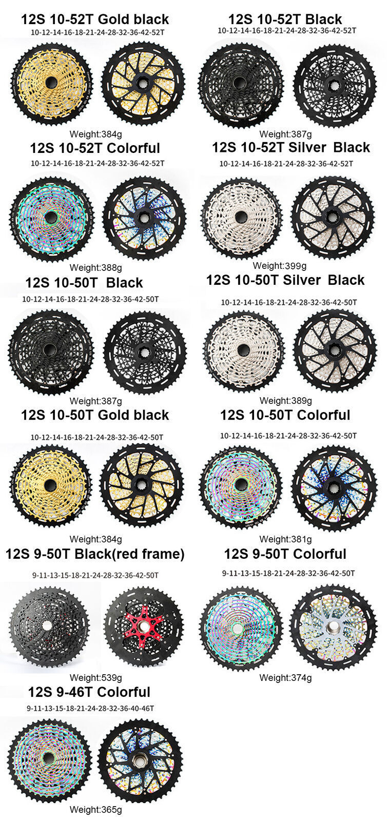 12 Speed XD Cassette for SRAM XD freehub 12s UltraLight 10-50T/ 10-52T Freewheel