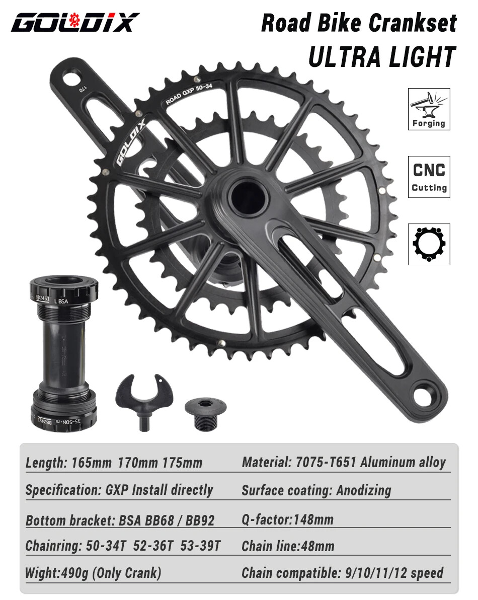 165mm/170mm Ultralight Road Bike Crank Bicycle Crankset Double Chainring 50-34T