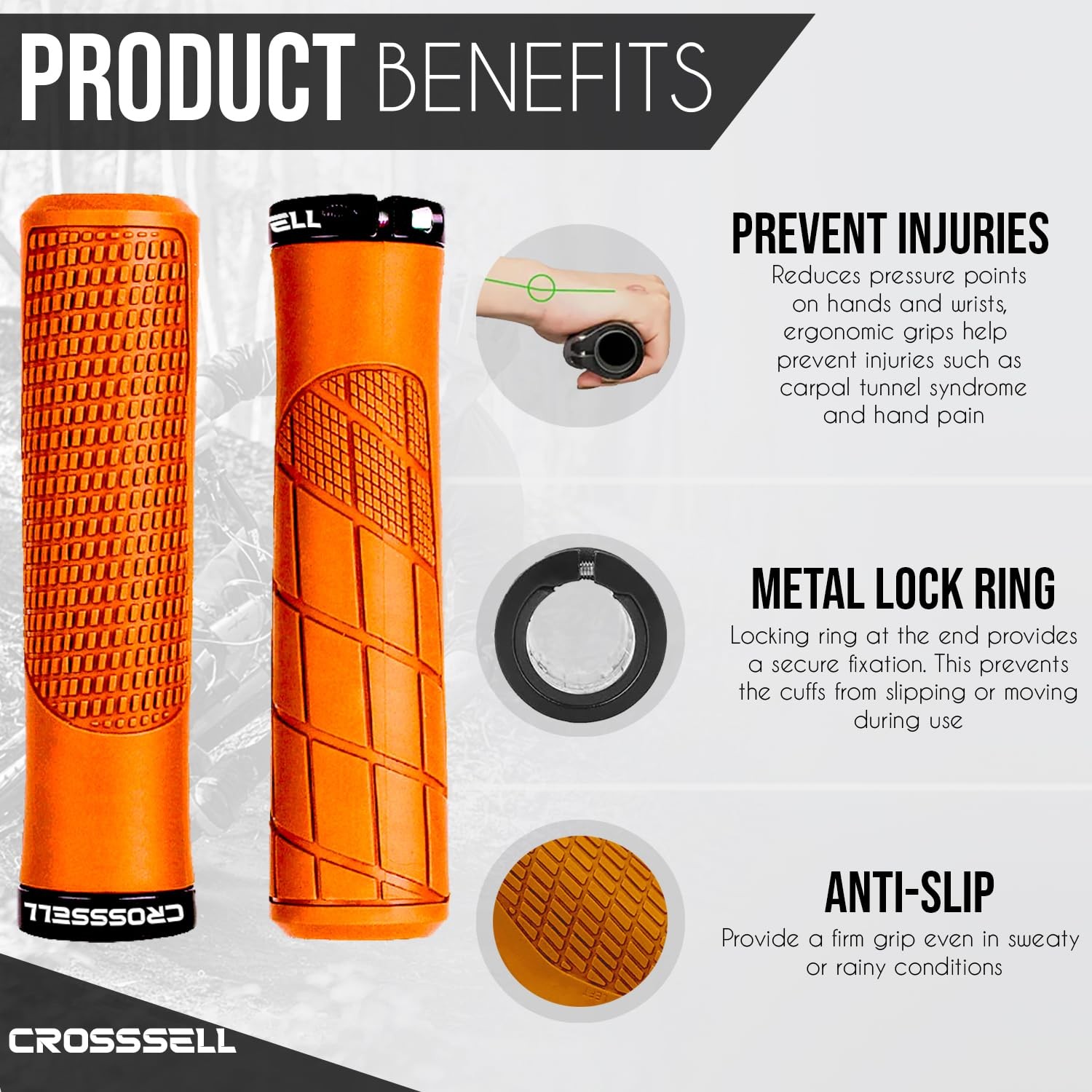 CROSSSELL MTB Grips – Lock-on Bike Handlebar for Standard, Orange