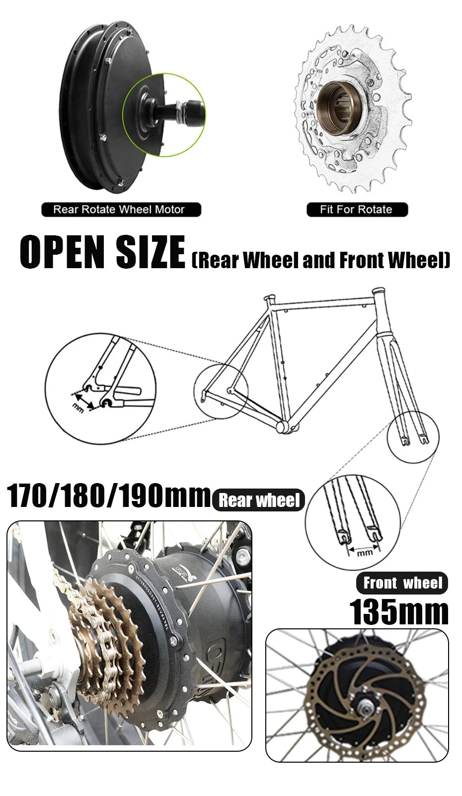 48V 1000W Fat Tire Freewheel Rear Hub Motor for Snow E-bike 20/26er Wheel
