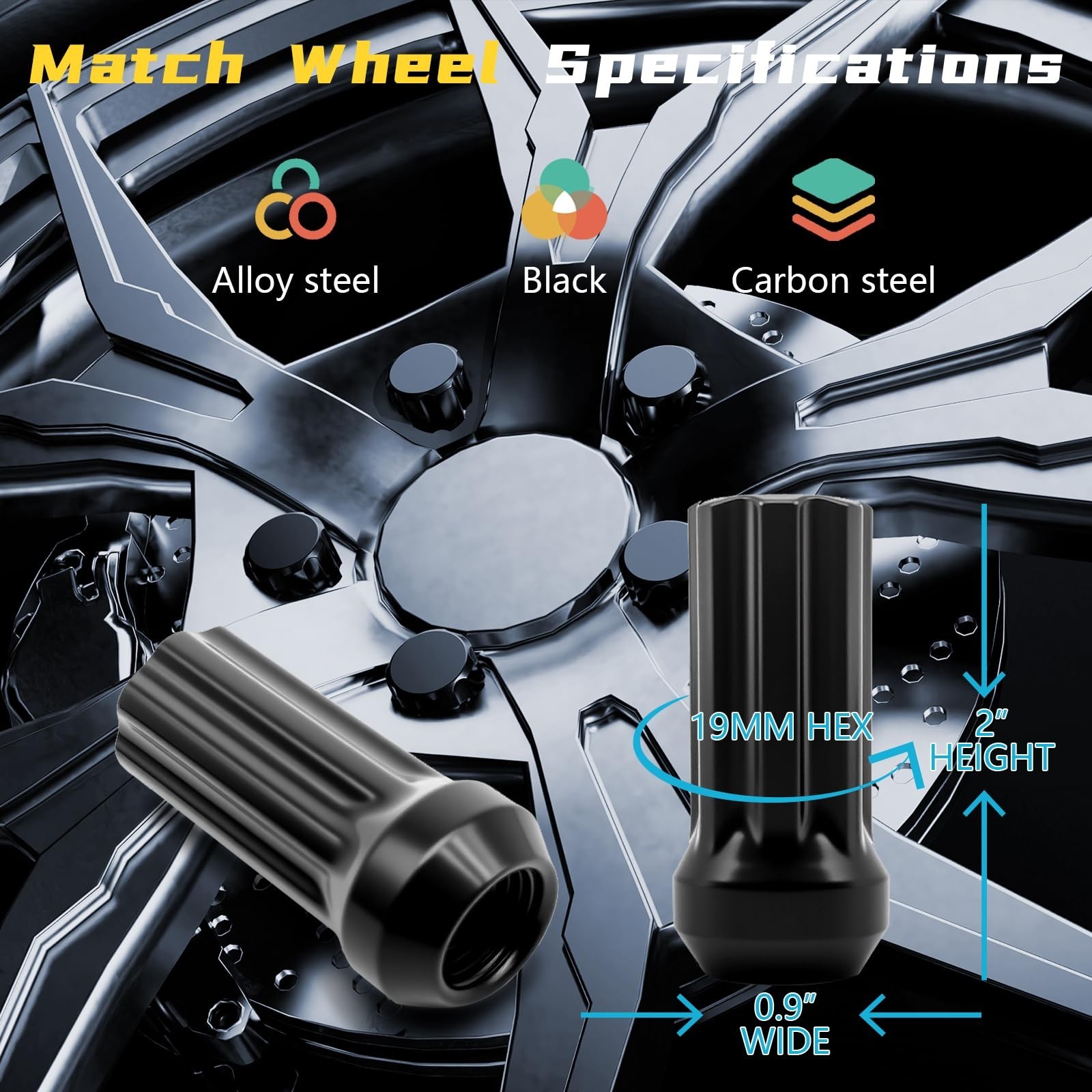 M14x1.5 Hub Nut — 24-Piece Set, Closed Spline Hub Nut with Socket, 60°