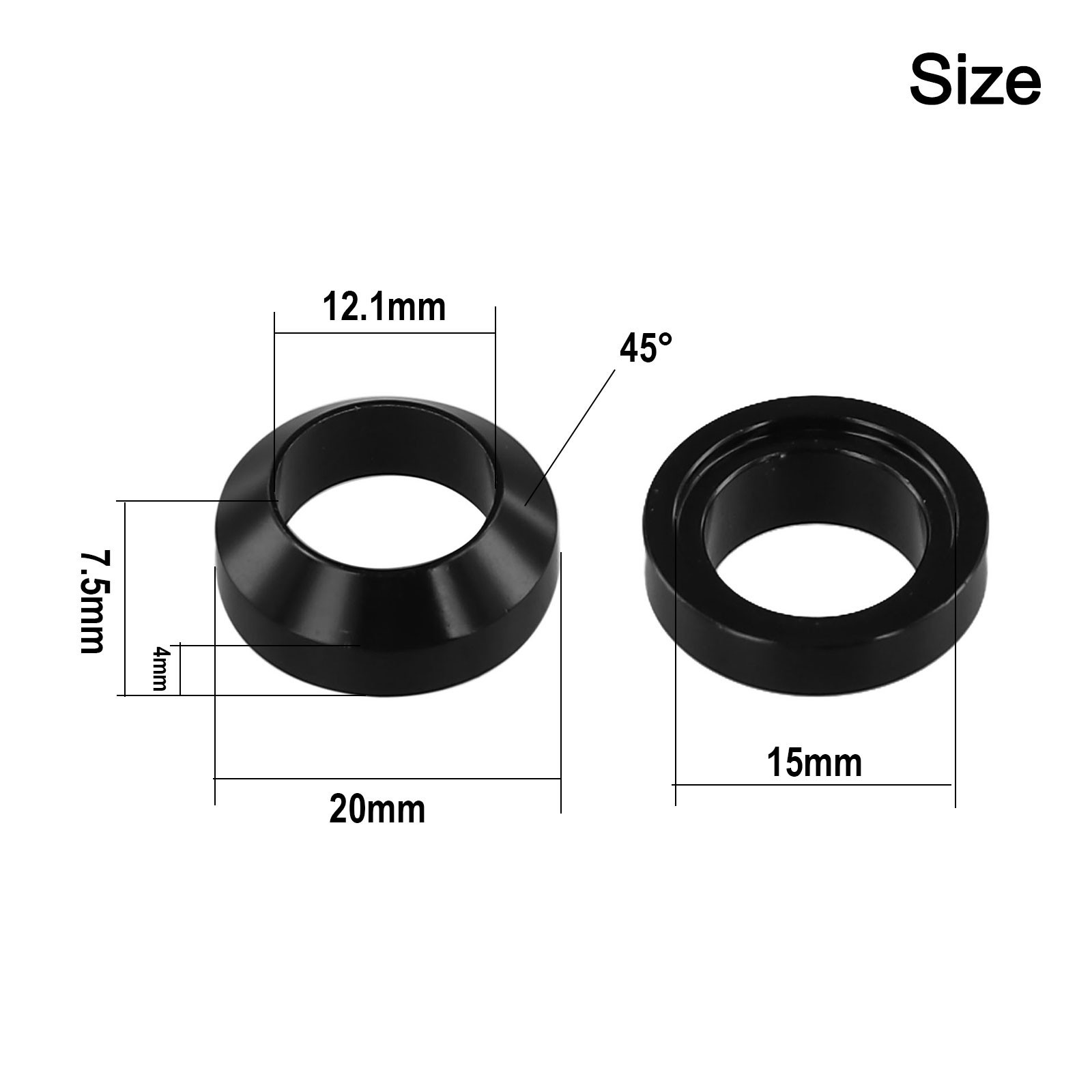 Black Aluminum Thru Axle Washers 3pcs Compatible with 7.5mm M15x0.2 M15x5mm