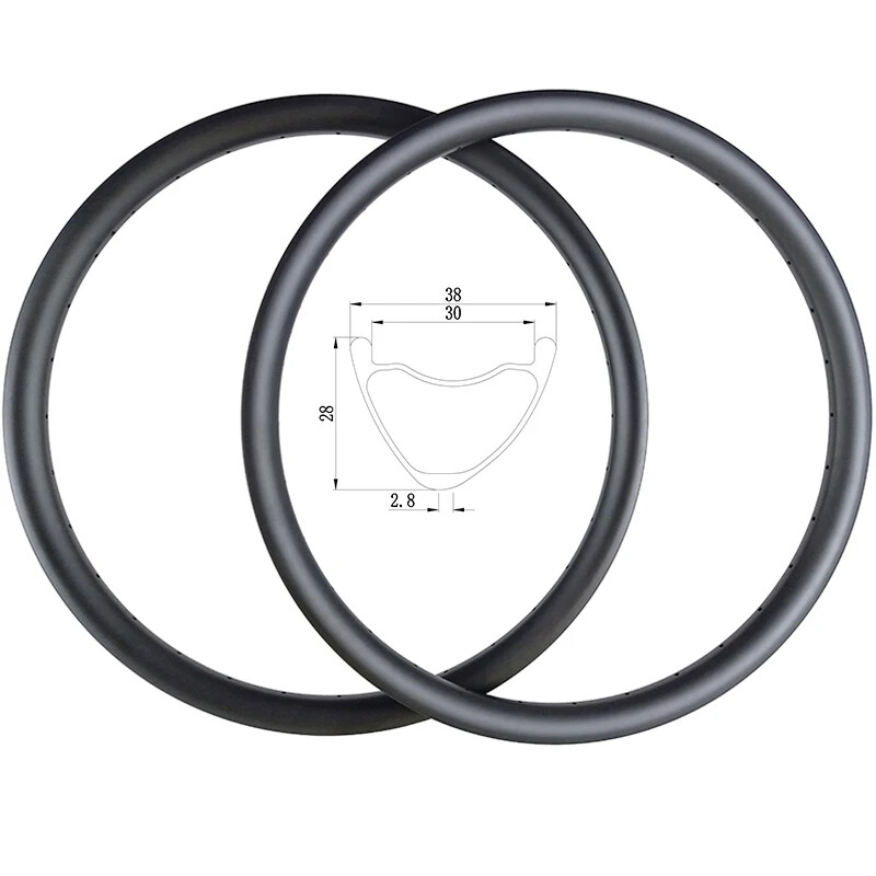 2 Pc 29er XC Mountain Gravel Trail Bike Asymmetric Carbon Rims Tubeless 38x28mm