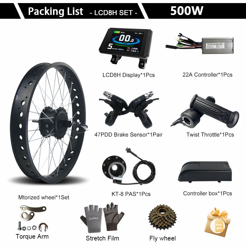 20 24 26inch 500W Snow Fat E-bike Conversion Kit 36 48V Rear Cassette Hub Motor