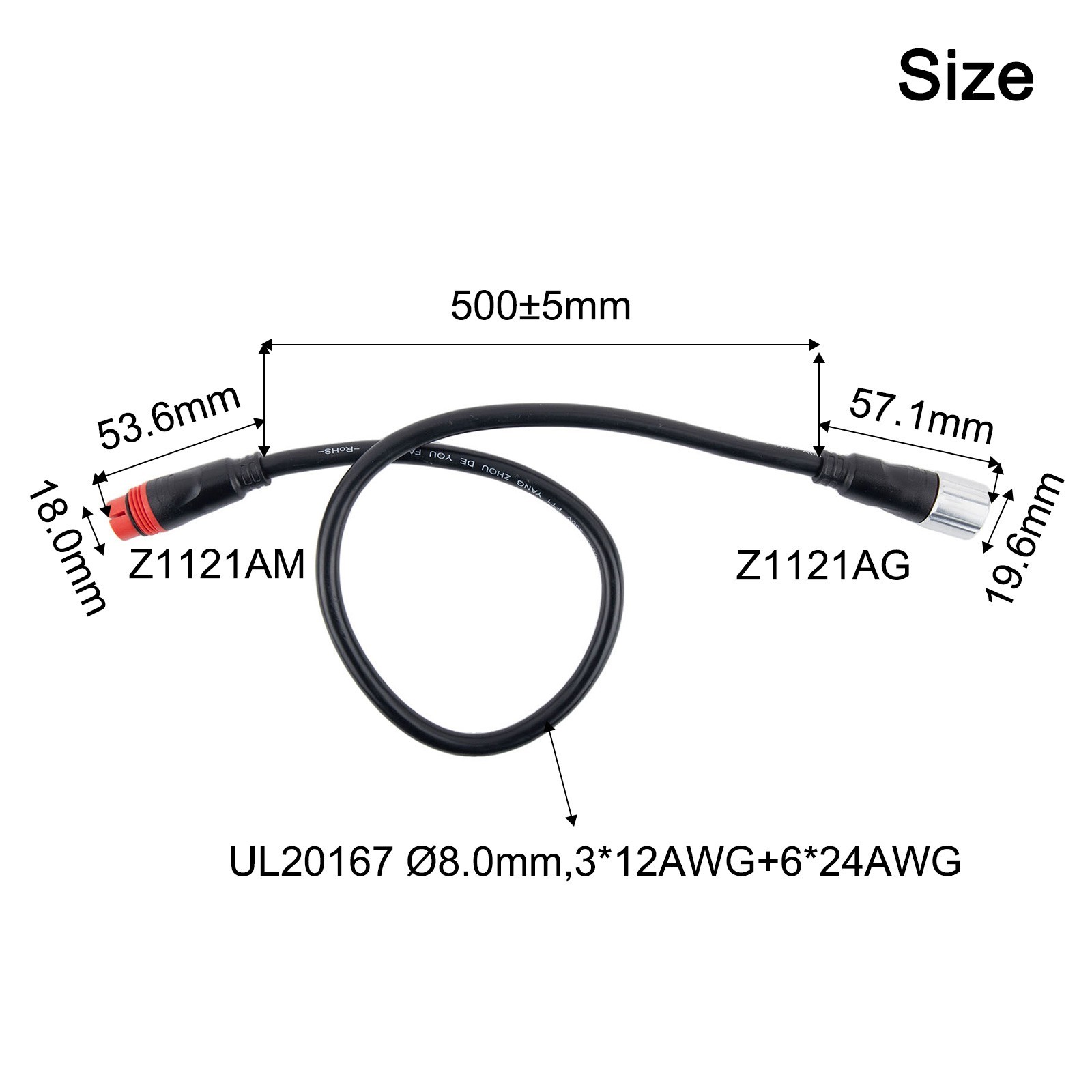 Electric Bike 11 Pin Extension Cable 50cm for Bafang 750W 1000W Hub Motor