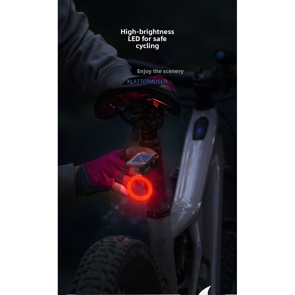 LED Solar Powered Bike Tail Light USB Rechargeable Cycling Safety Light