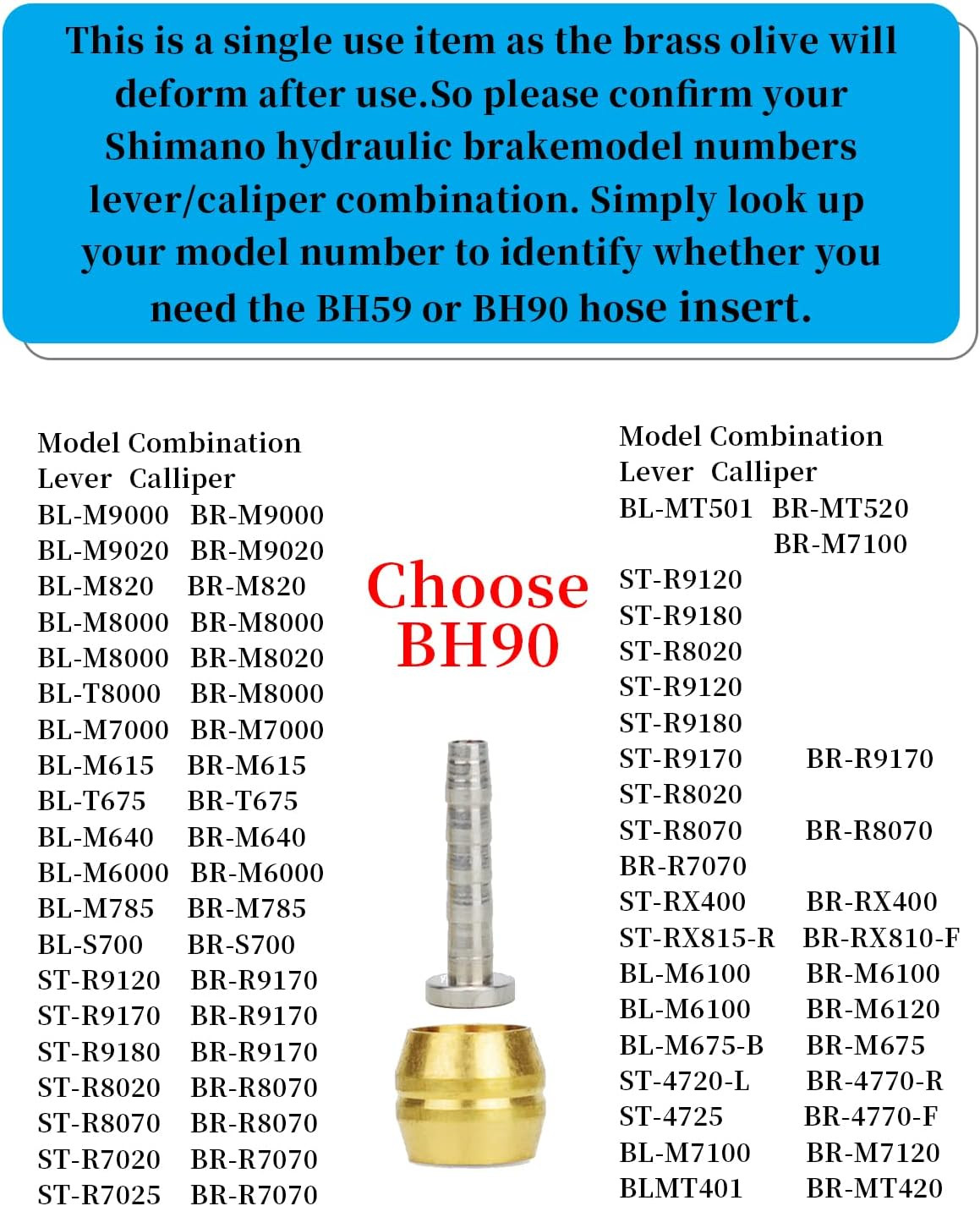 14 PCS BH90 Brake Olive and Barb – Brake Brass Olive and Steel Connecting Insert