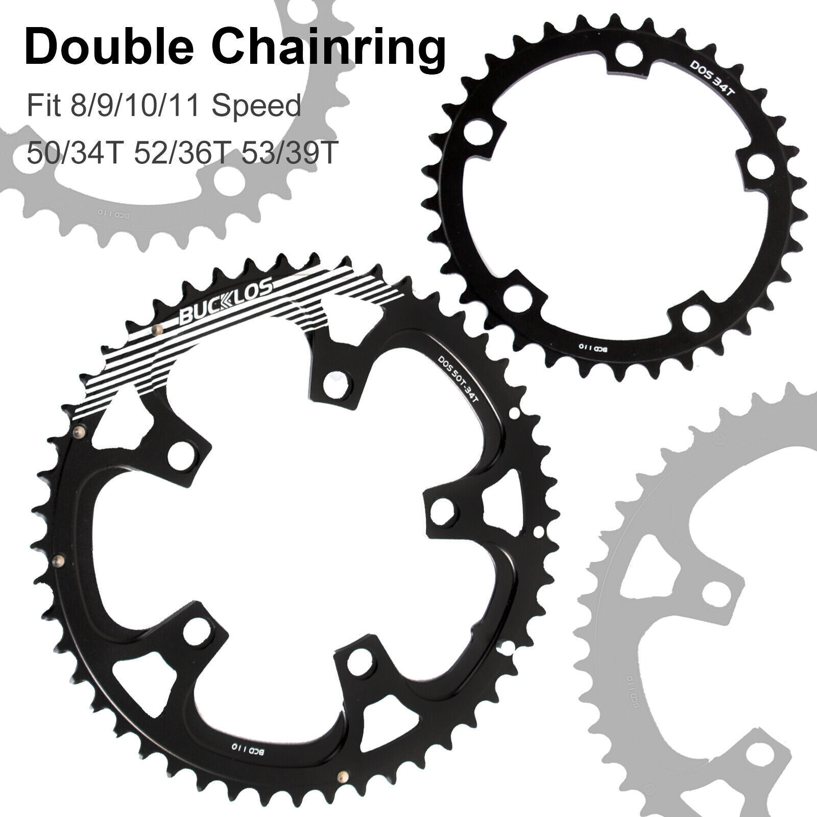110BCD Double Chainring 34 36 39 50 53 53T Road Bike Round Chain Ring For 8-11S