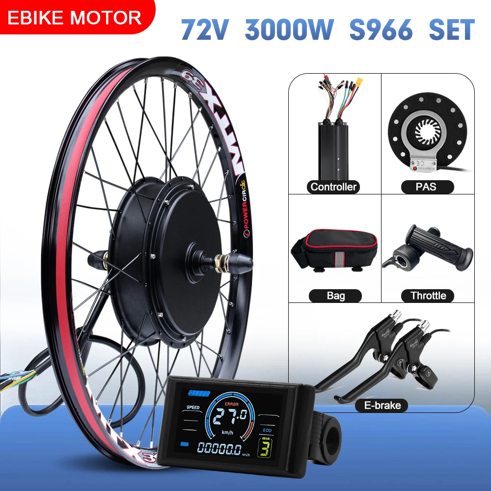 MTX Ebike Kit 72V 3000W 105kmh Max Speed 20-29inch Brushless Rear Hub Motor