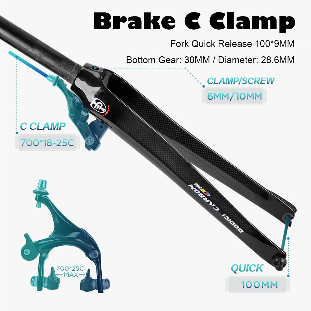 700C Carbon Fiber Fork 1-1/8 in Rigid Rim Brake Road Bike Frok Racing QR 100*9mm