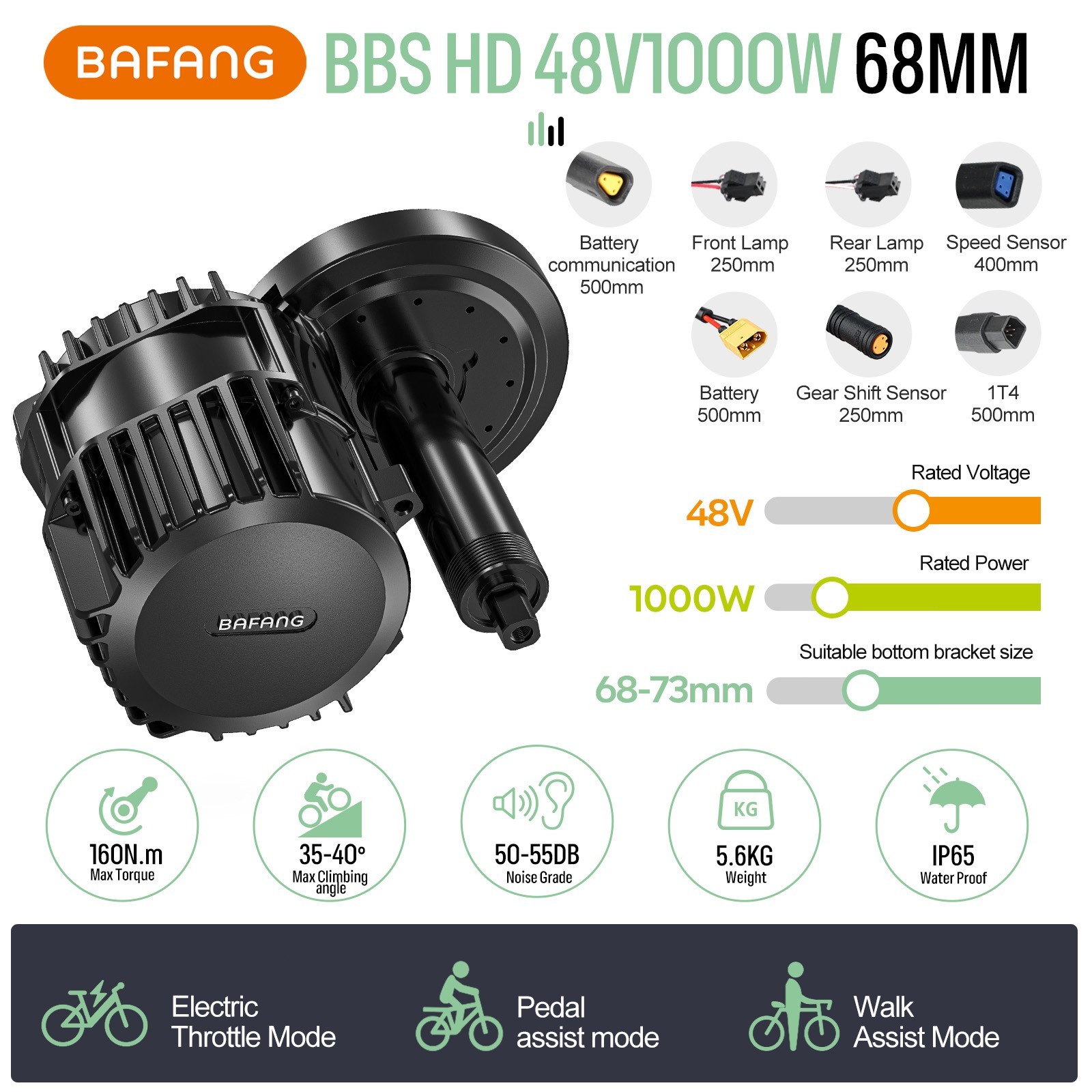 48V/52V1000W Bafang Mid Drive Motor Kit BBSHD Ebike Conversion Kits 68-120mm US