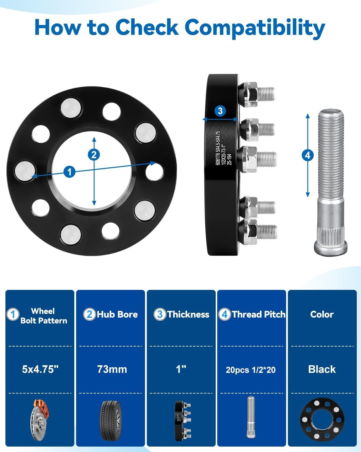 Wheel Adapters, 1inch 5×114.3mm to 5×120.65mm Wheel Adapter 5×4.5 to 5×4.75