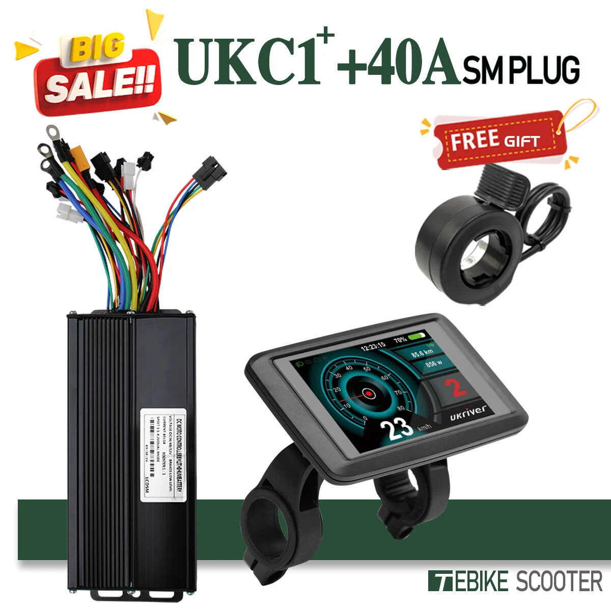 Electric Bike Sinewave 3 Mode Controller 17A 26A 30A 40A with Color UKC1 Display