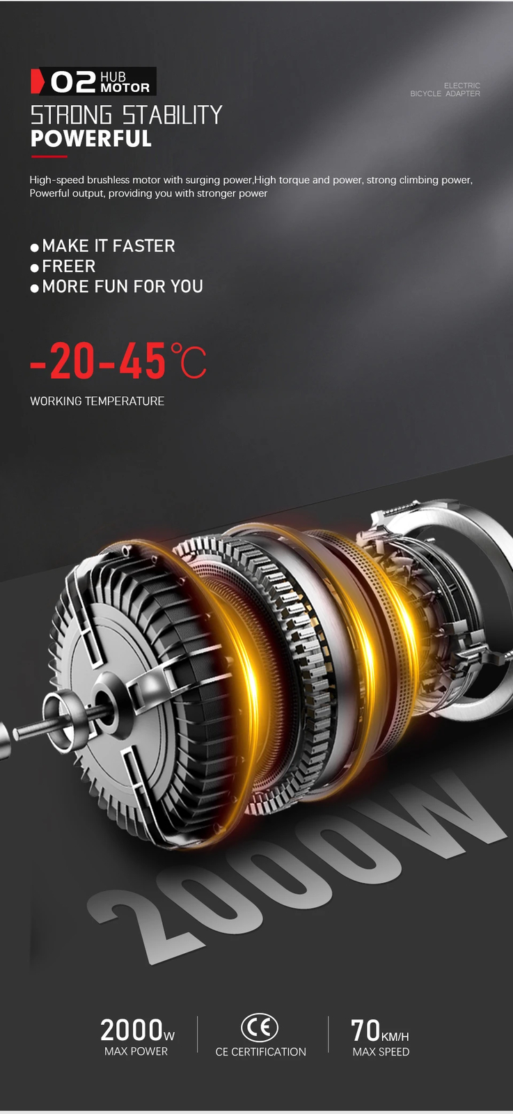 48V 72V 2000W 20 24 26in Snow E-bike Fat Tire Brushless Gearless Rear Hub Motor