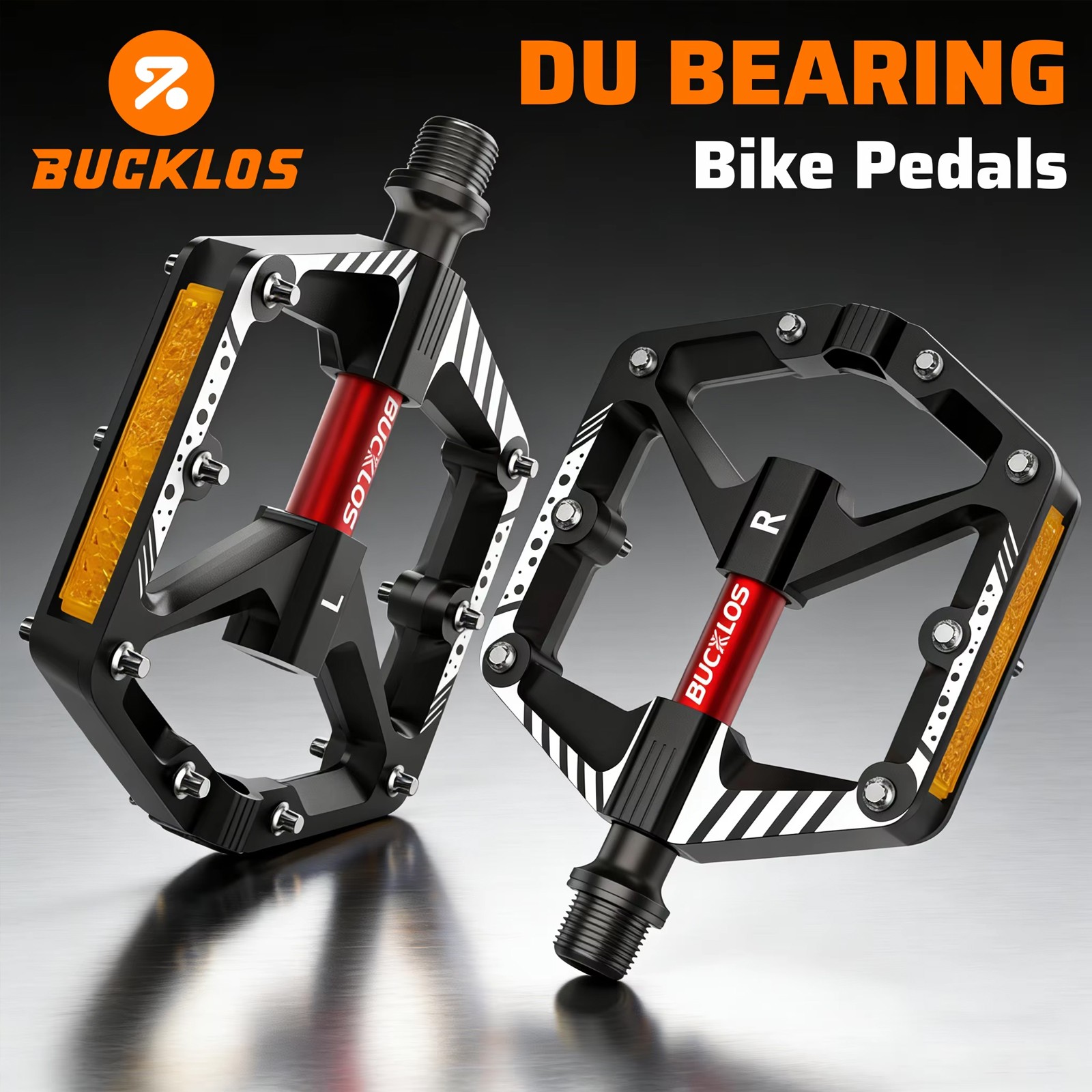 Reflective Pedal MTB Flat Platform Pedal 9/16″ DU Bearing Aluminum For Shimano