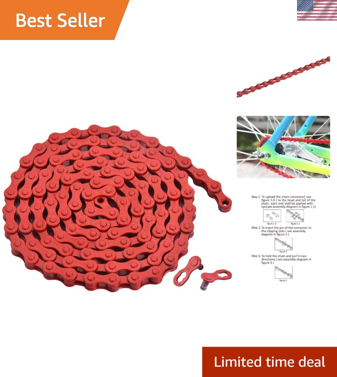 Bright Red 1/2 x 1/8 Inch Bicycle Chain for Single-Speed Bikes – High Strength