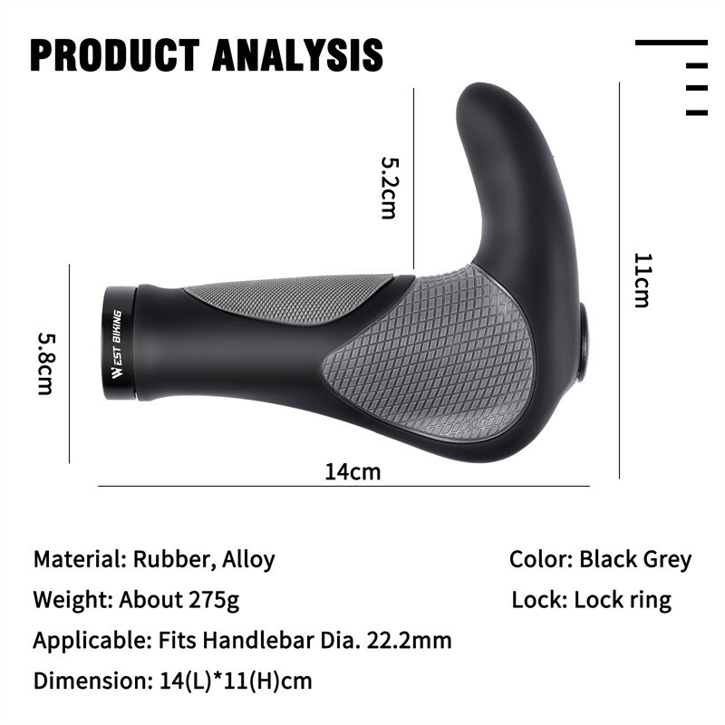 WEST BIKING Bike Grips Rubber Ergonomic Lock-on Bicycle Handlebar Bar Ends Plugs