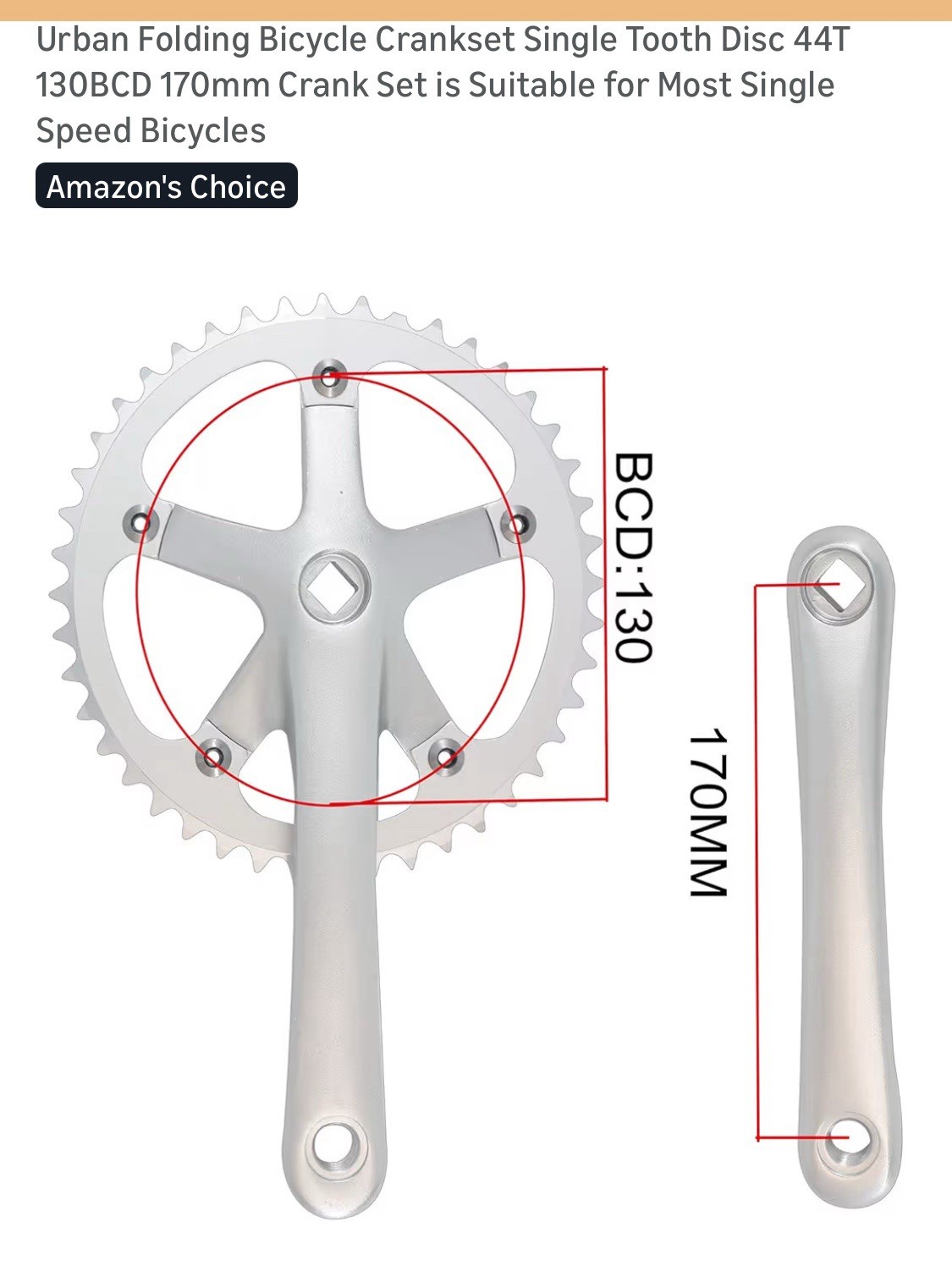 Urban Folding Bicycle Crankset Single Tooth Disc 44T 130BCD 170mm Crank Set