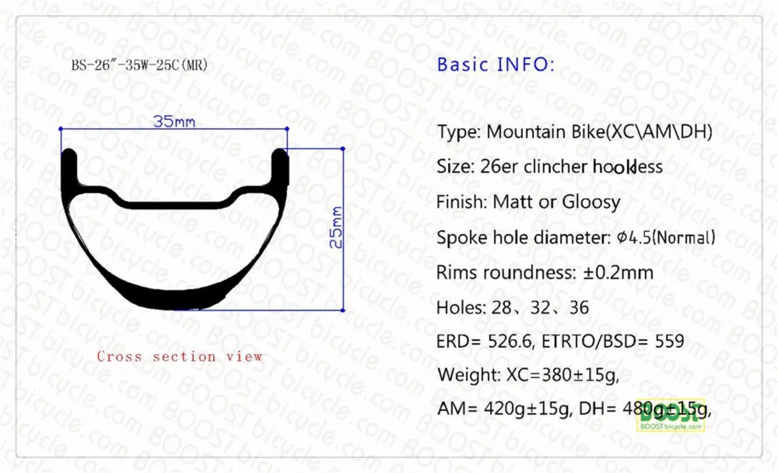 26 Inch Mtb Bicycle Carbon Rim 26er Width 35mm Depth 25mm Clincher Hookless