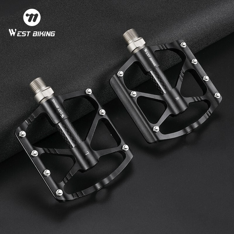 WEST BIKING Bicycle Pedals Carbon Fiber Axle 3 Bearing Aluminum Bike Flat Pedals