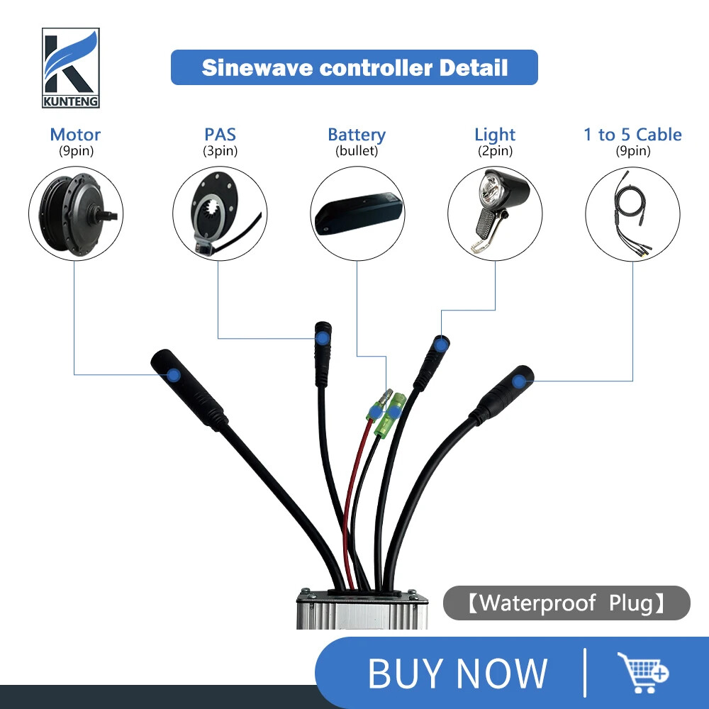 E-bike KT Controller 36 48V 250-1000W Sinewave SM/WP Plug Controller with Light
