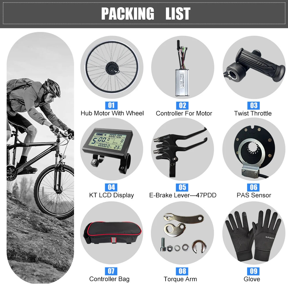 MTB Ebike Conversion Kit 36/48V 250W Brushless Front Rear Hub Motor 16-29In 700C