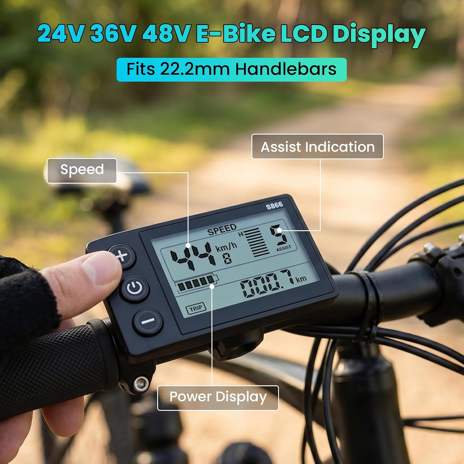 S866 Electric Bicycle Display LCD Meter, Speedometer Odometer, 24V 36V 48V Elect