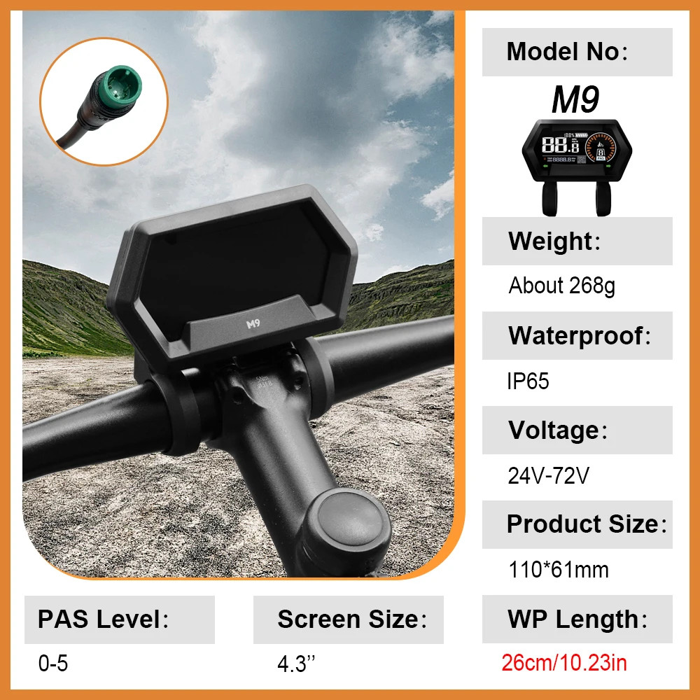 Electric Bicycle LCD Display M9 24V 36V 48V 52V 60V 72V SM/Waterproof Plug Use