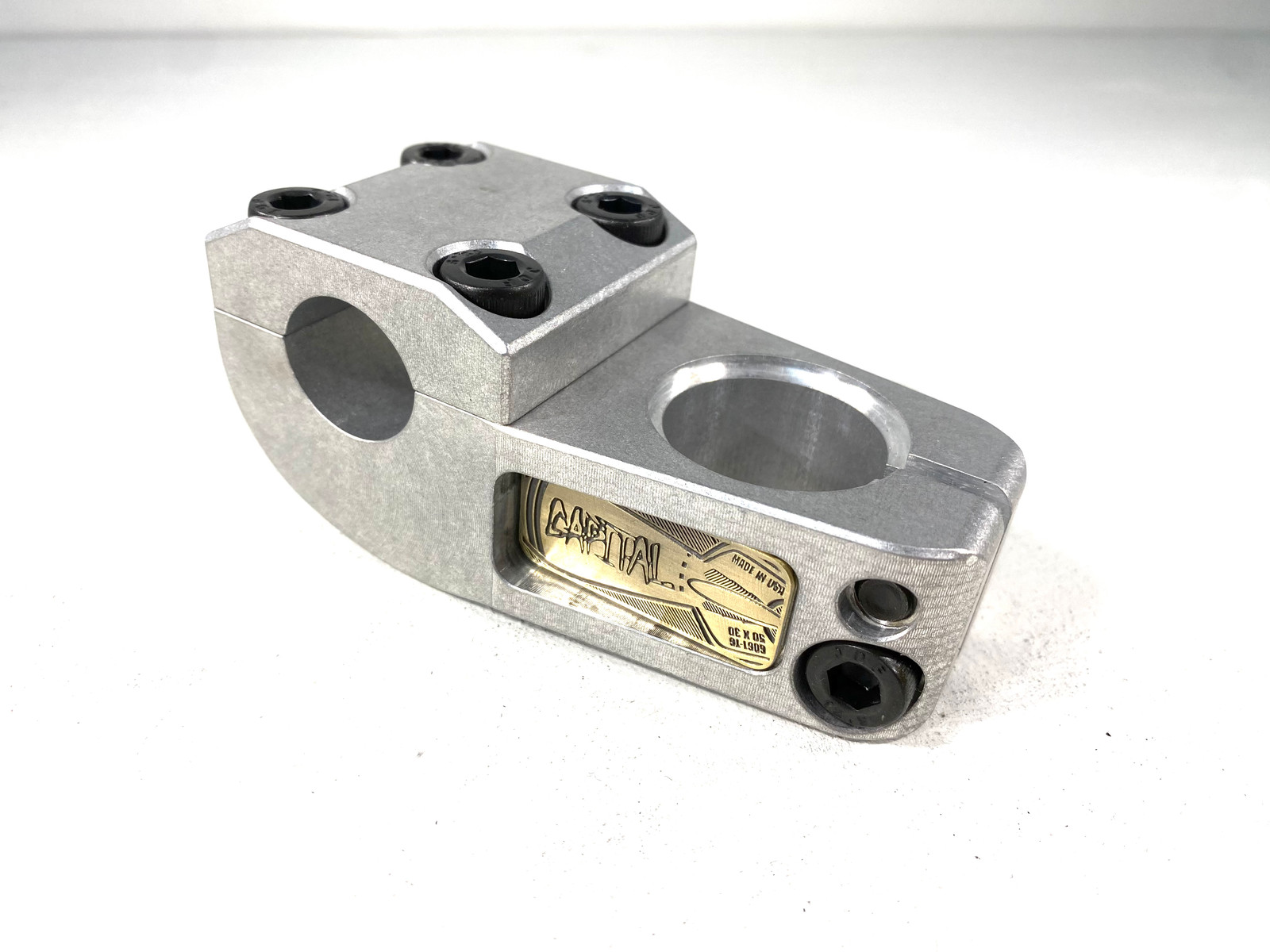 Capital Mortar BMX Stem – SAMPLE Blasted Raw w/ Brass Badges 50mm