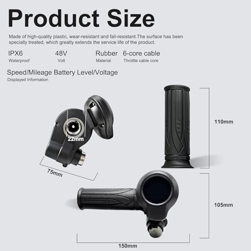 Ebike Throttle with 6 Pin Connector & Round Color LCD Display Speed/Battery 48V