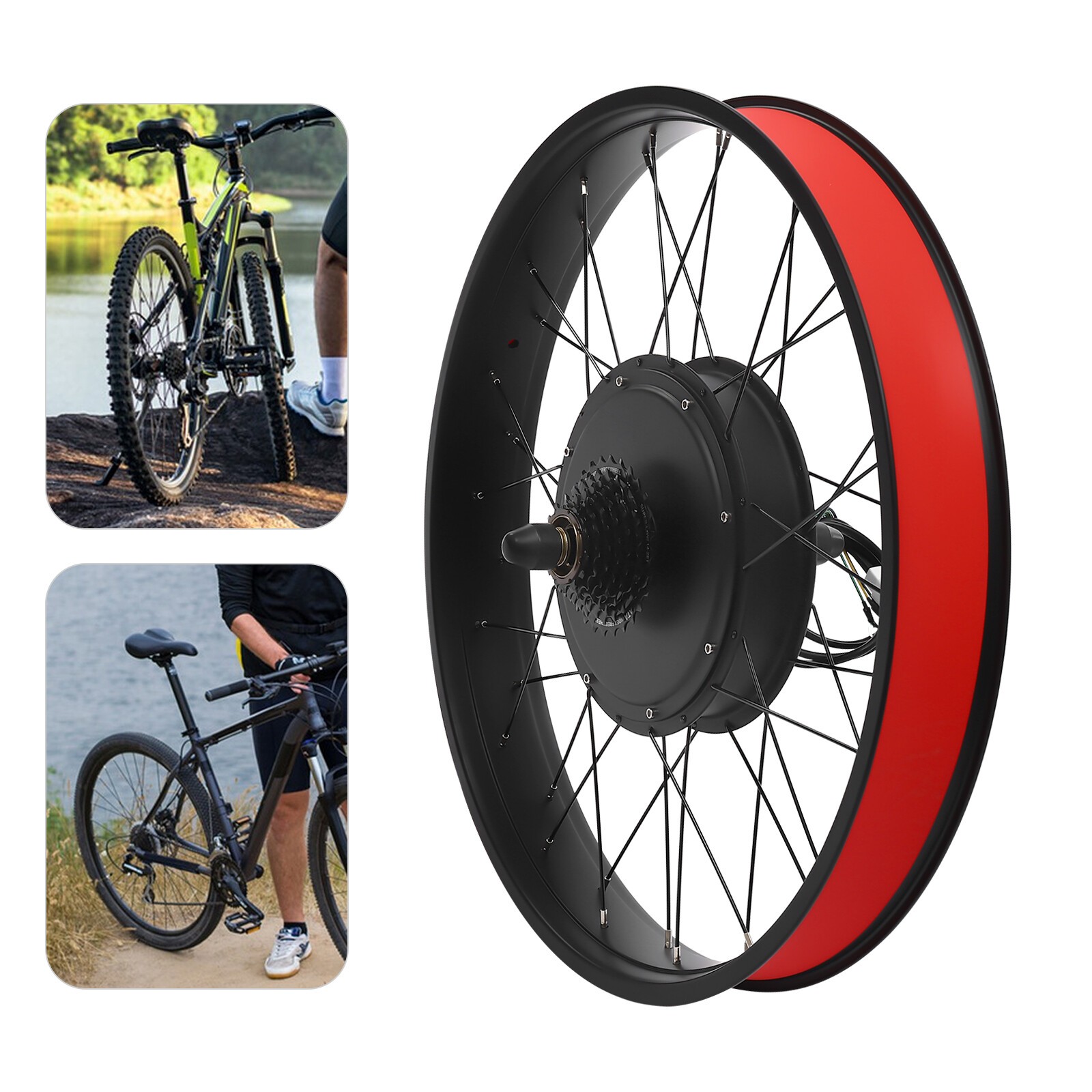 26″ Fat Tire Electric Bike Rear Wheel Motor Conversion Kit Hub Motor 48V 1000W