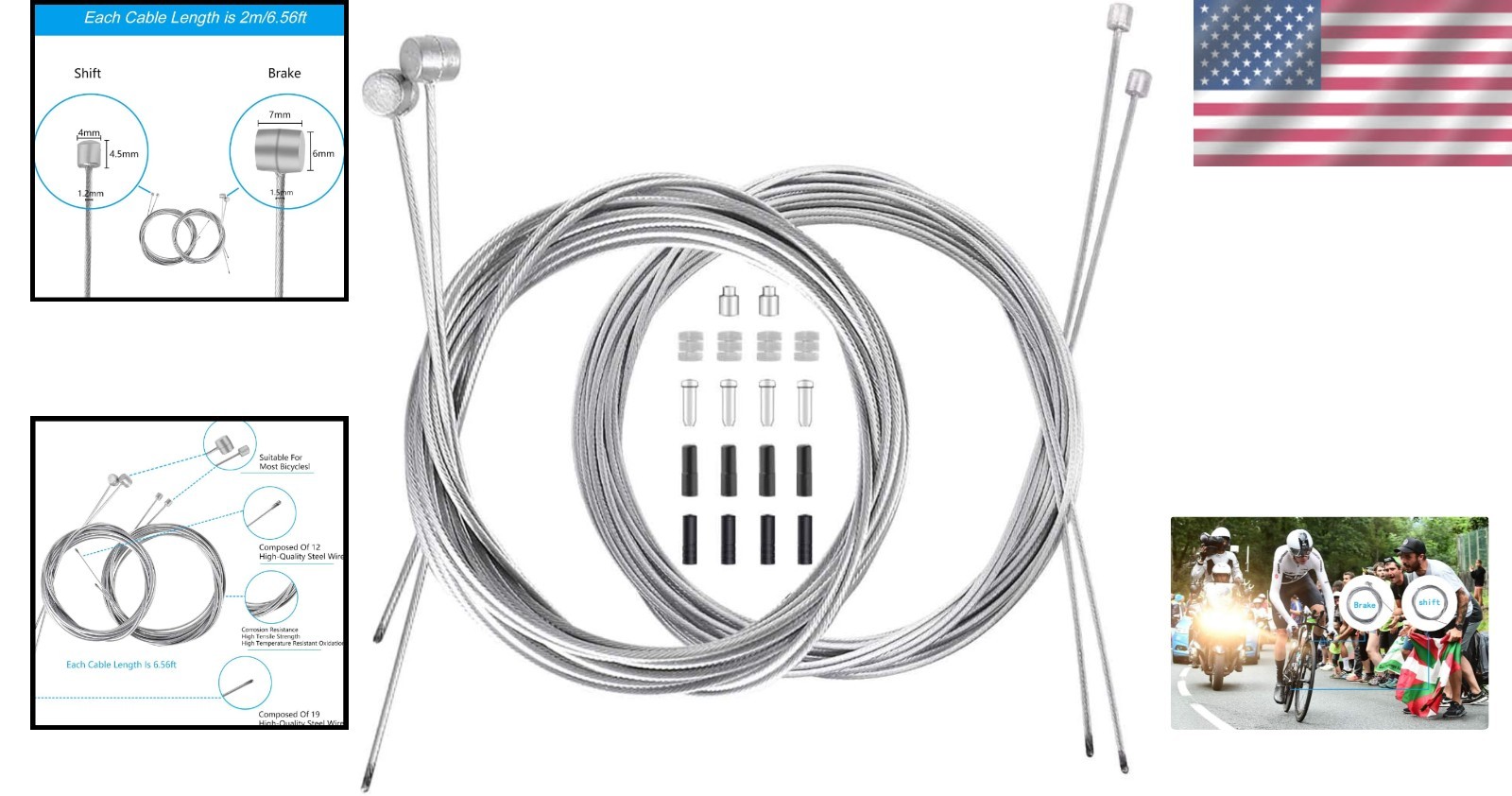 18 PCS Bike Brake and Shifter Cable Set – Durable Stainless Steel & Zinc-Coated