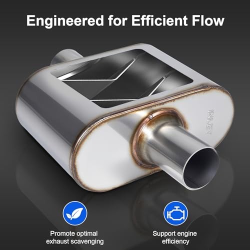 2.5″ Universal Exhaust Muffler, Premium Stainless Steel 2.5″ Center In/Out