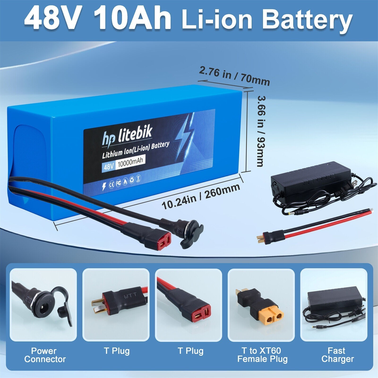48V Ebike Battery w/30A BMS For 200W-1500W Electric Bike Bicycle Scooter Battery