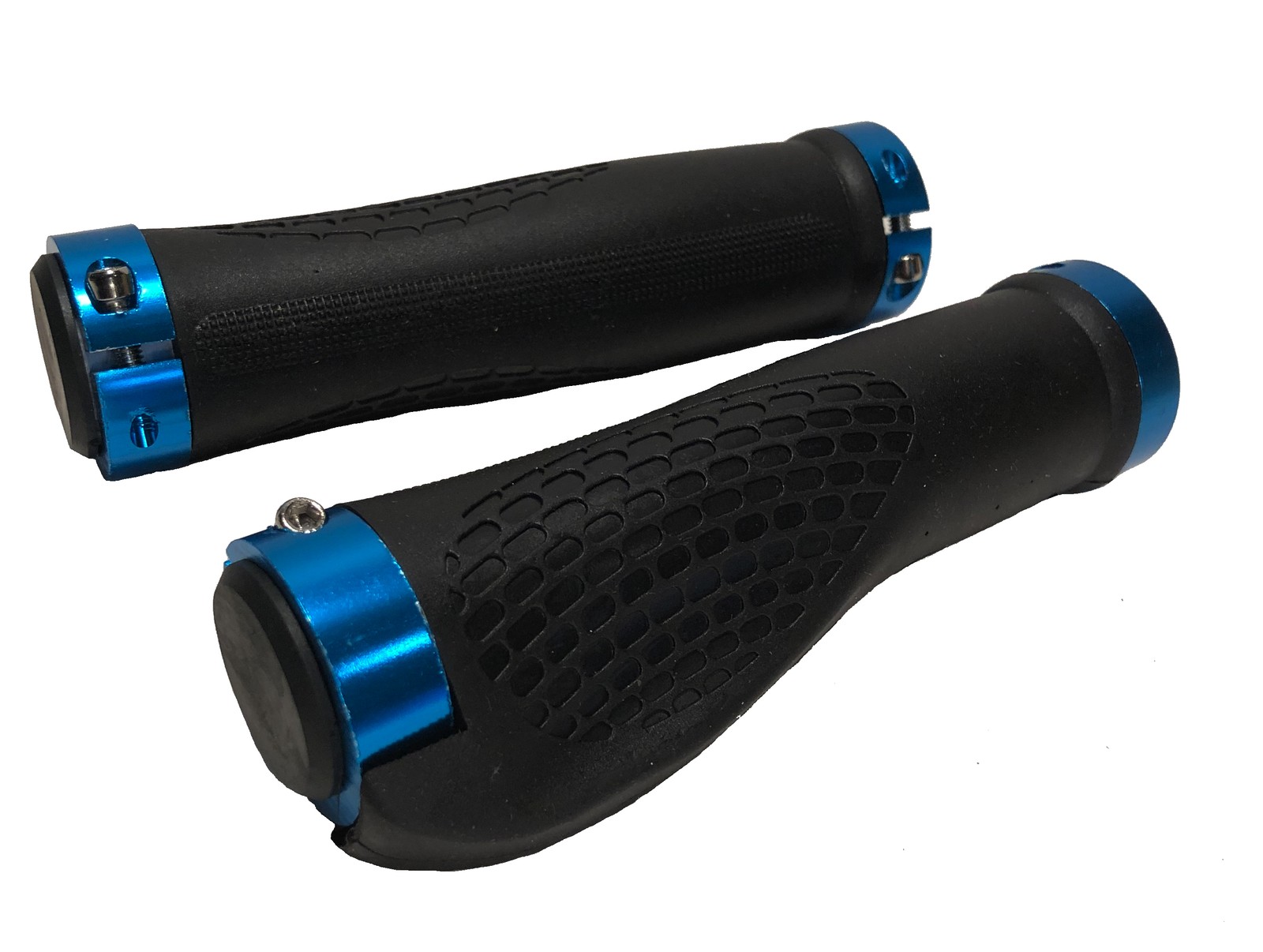 Lock on Blue Ergonomic Bike Grips for MTB BMX Handlebar Grips with End Caps