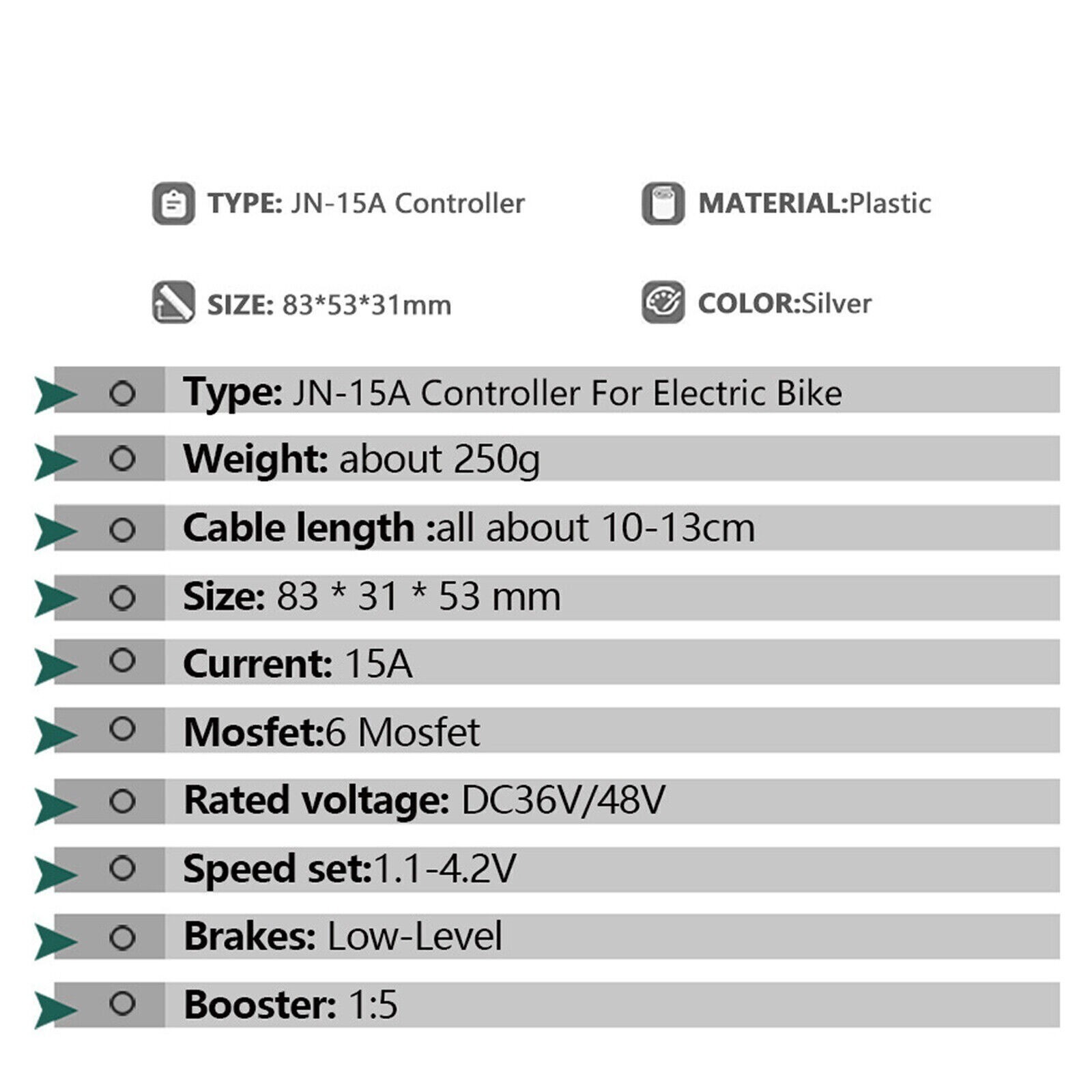 E-bike 36V 48V 6 FET 15A 250W Brushless Motor JN Controller For Electric Bicyc .