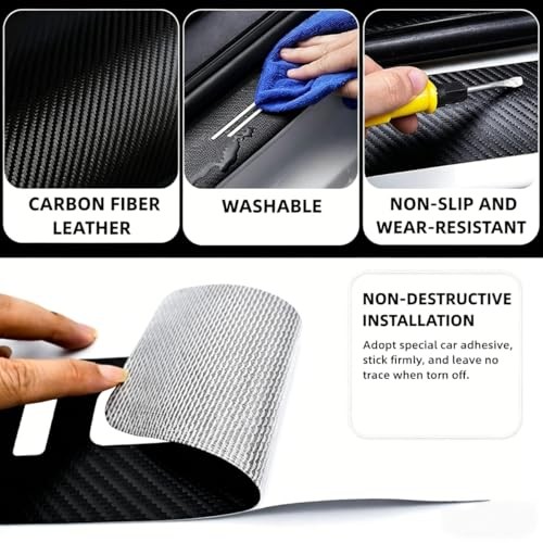4PCS Carbon Fiber Style Leather Door Sill Protector Scuff Plate Cover Guard ci