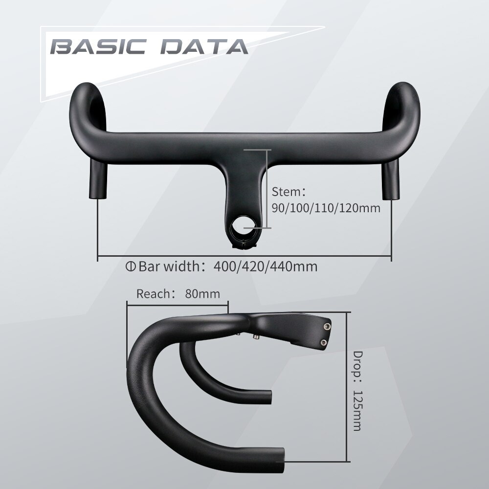 400/420/480mm Carbon Fiber Road Bike Integrated Handlebar Bicycle Drop Bar