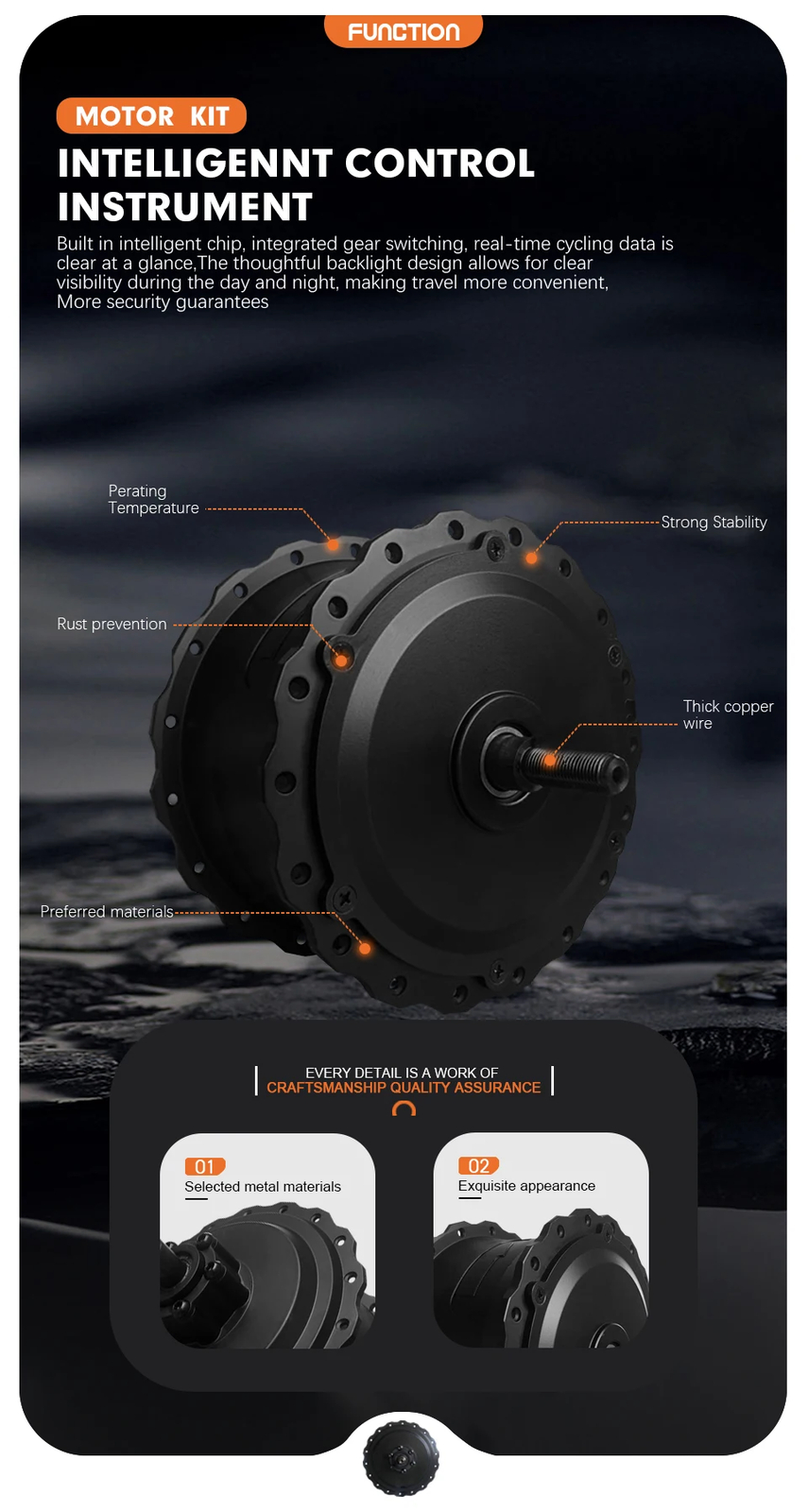 36 48V 500W Brushless Gear Front Motor Wheel for Snow Fat Bike Electric Bicycle