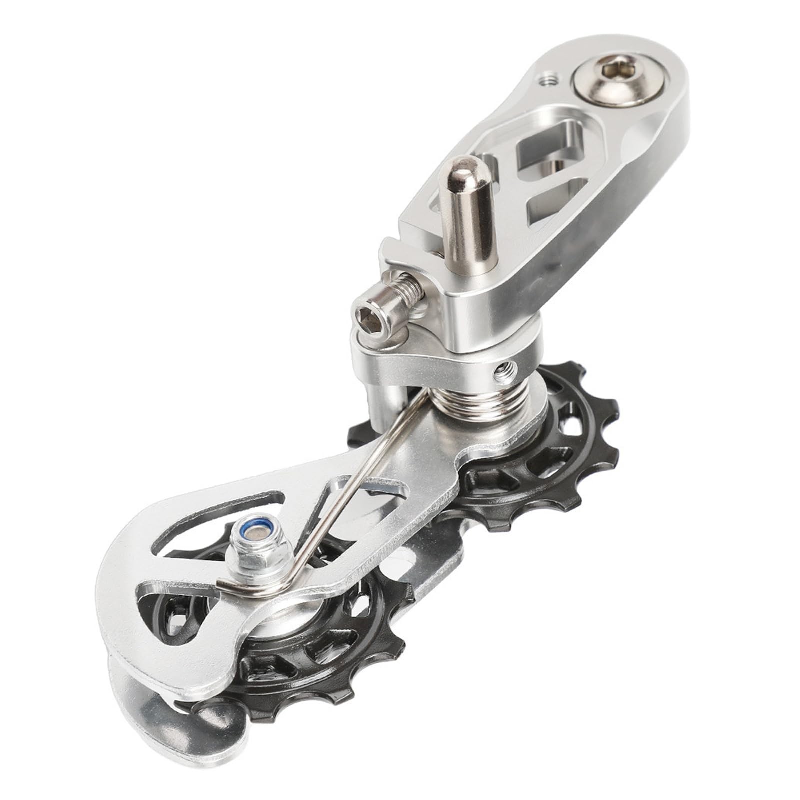 Single Speed Chain Tensioner, CNC Aluminum Double Spring One Size, Silver