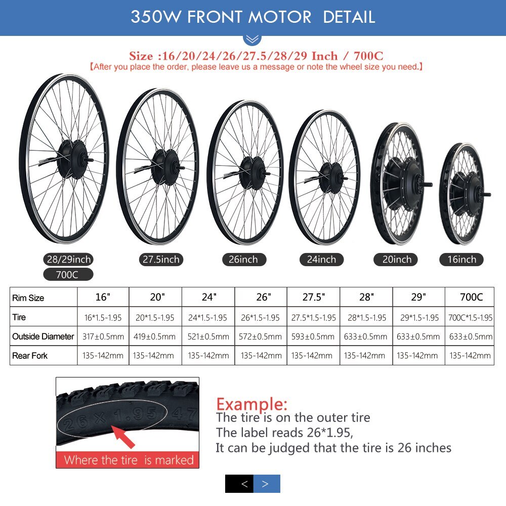 E-Mountain Electric Conversion Kit 36V48V 350W Front Brushless Hub Motor Wheel