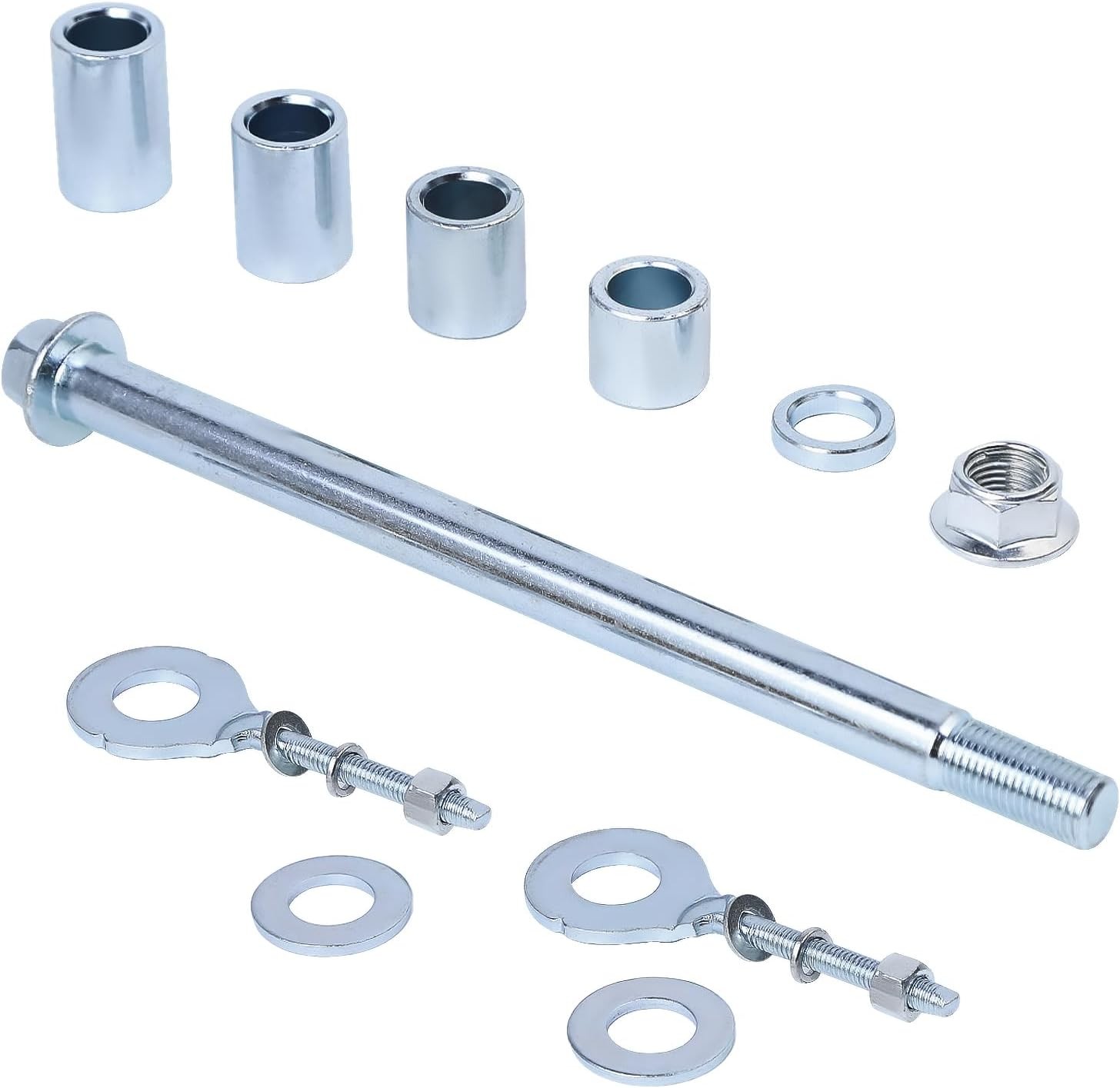 Mini Bike Rear Axle Kit 15mm*225mm(0.59″x8.86″) with Chain Adjusters – for Colem