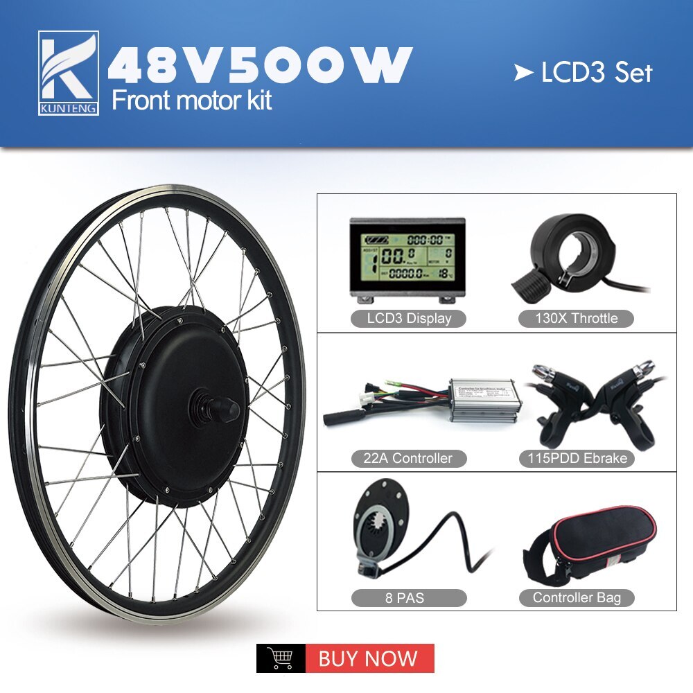 E-bike Conversion Kit Brushless Gearless Front Wheel Motor 36V 48V 500W Display