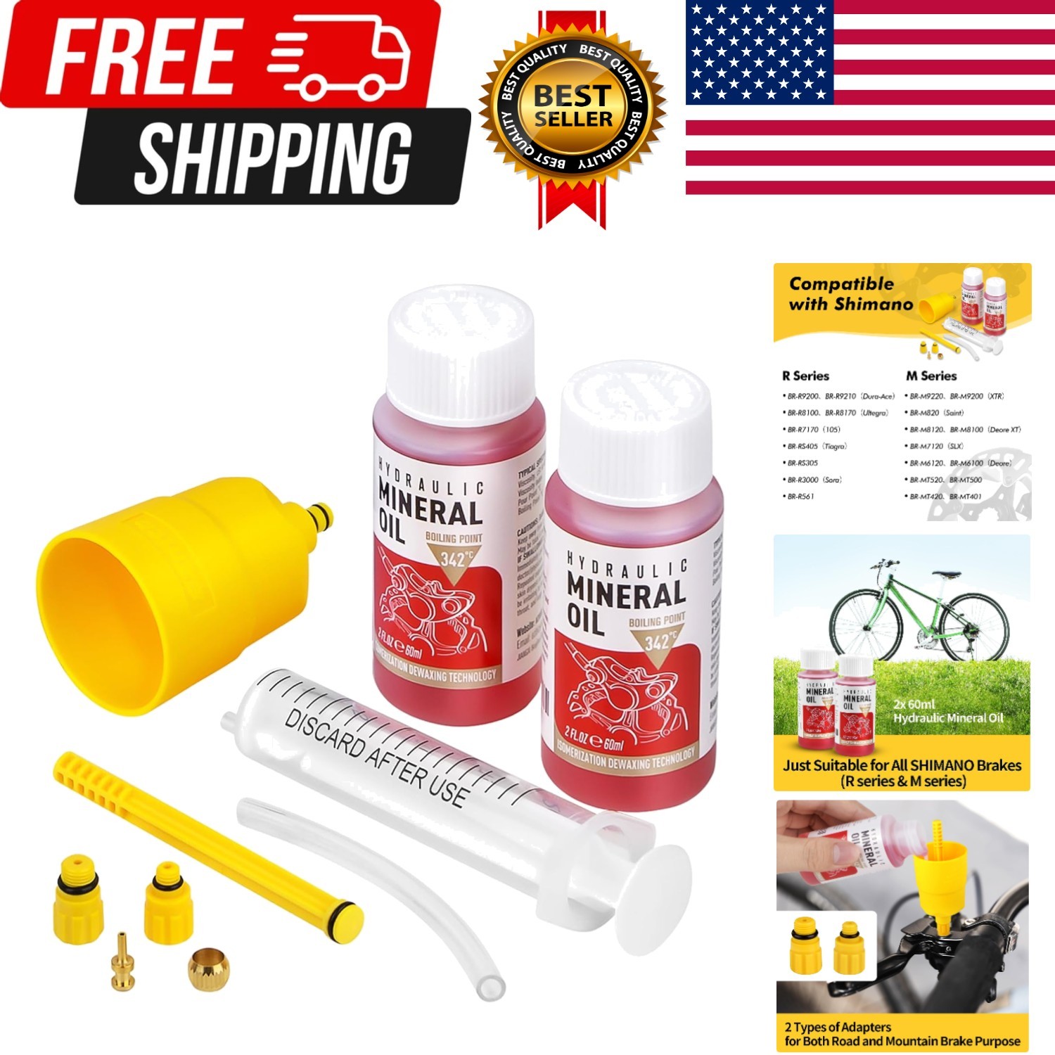 Brake Bleed Kit for Shimano Hydraulic Brakes, Brake Fluid Mineral Oil 120ml …