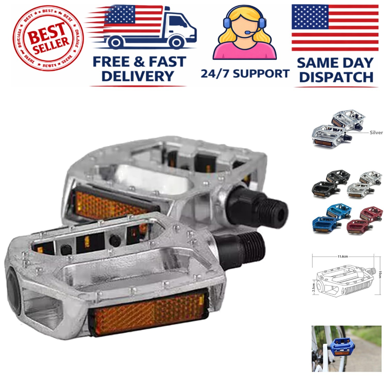 Multi-Color Aluminum Flat Platform Pedals for Road & Mountain Bikes – 9/16″