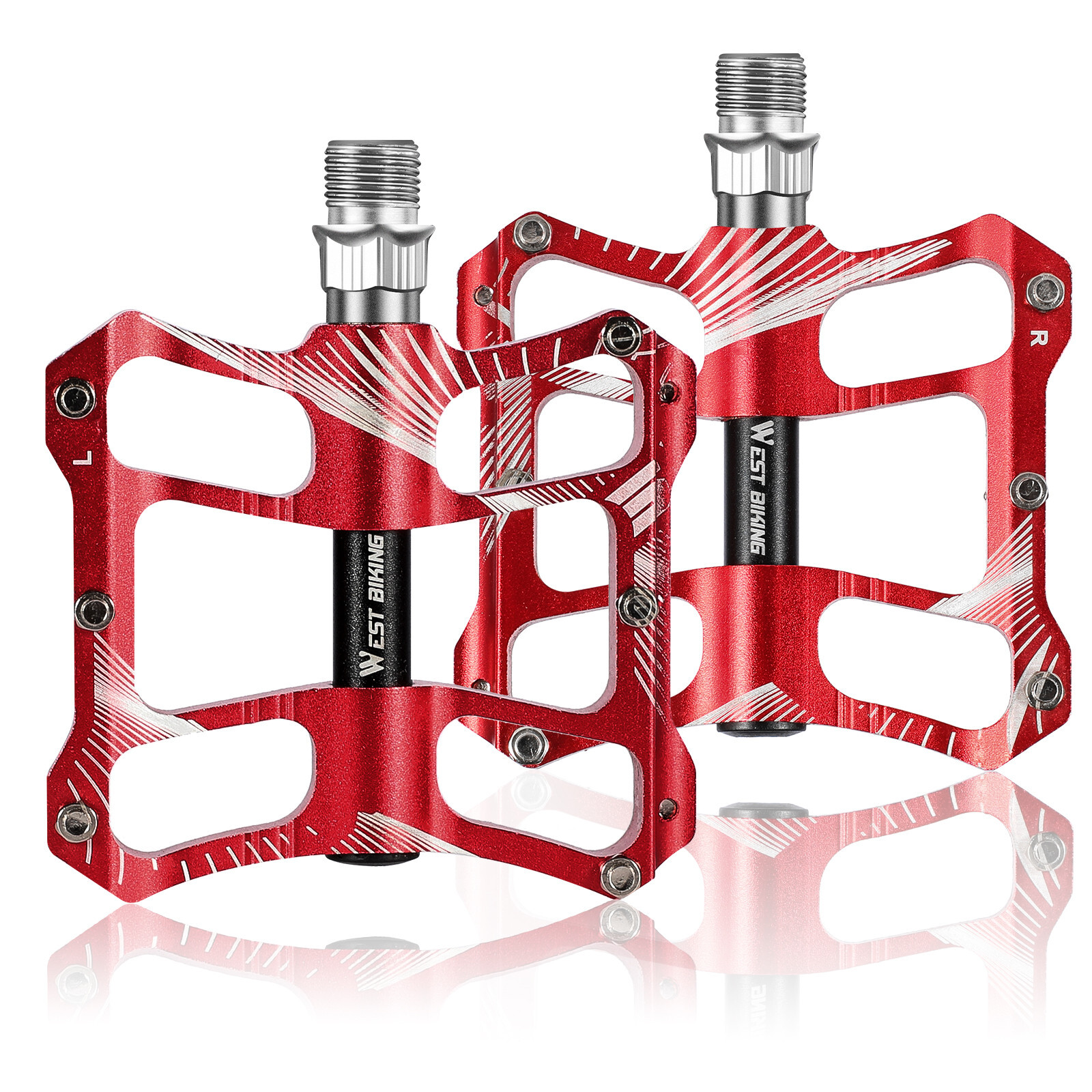 WEST BIKING 2 Sealed Bearings Bicycle Pedals Aluminum Alloy Bike Flat Pedals Red